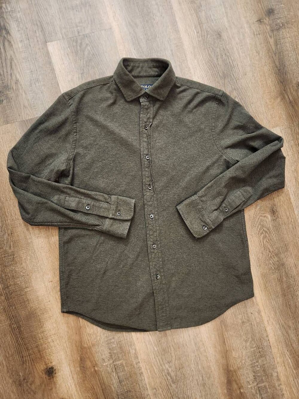 Polo Ralph Lauren Men's Med Solid Green Button up Long sleeve Cotton Shirt colla